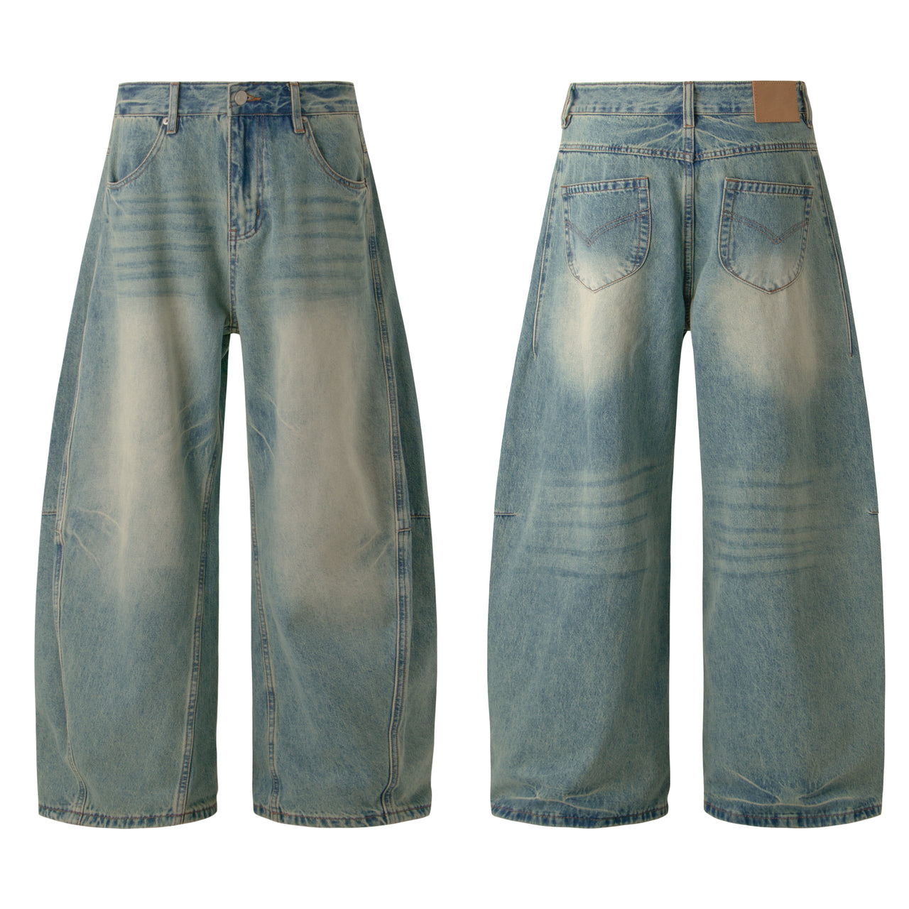American Vintage Distressed Whisker Curved Blade Jeans