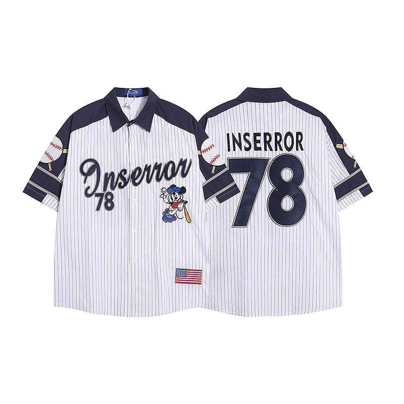 Striped Color-Block Mickey Baseball Short-Sleeve Shirt