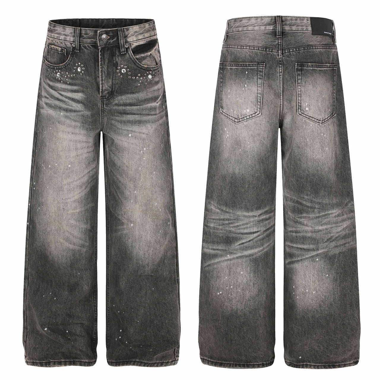 Omirad Rhinestone Washed Wide-Leg Jeans