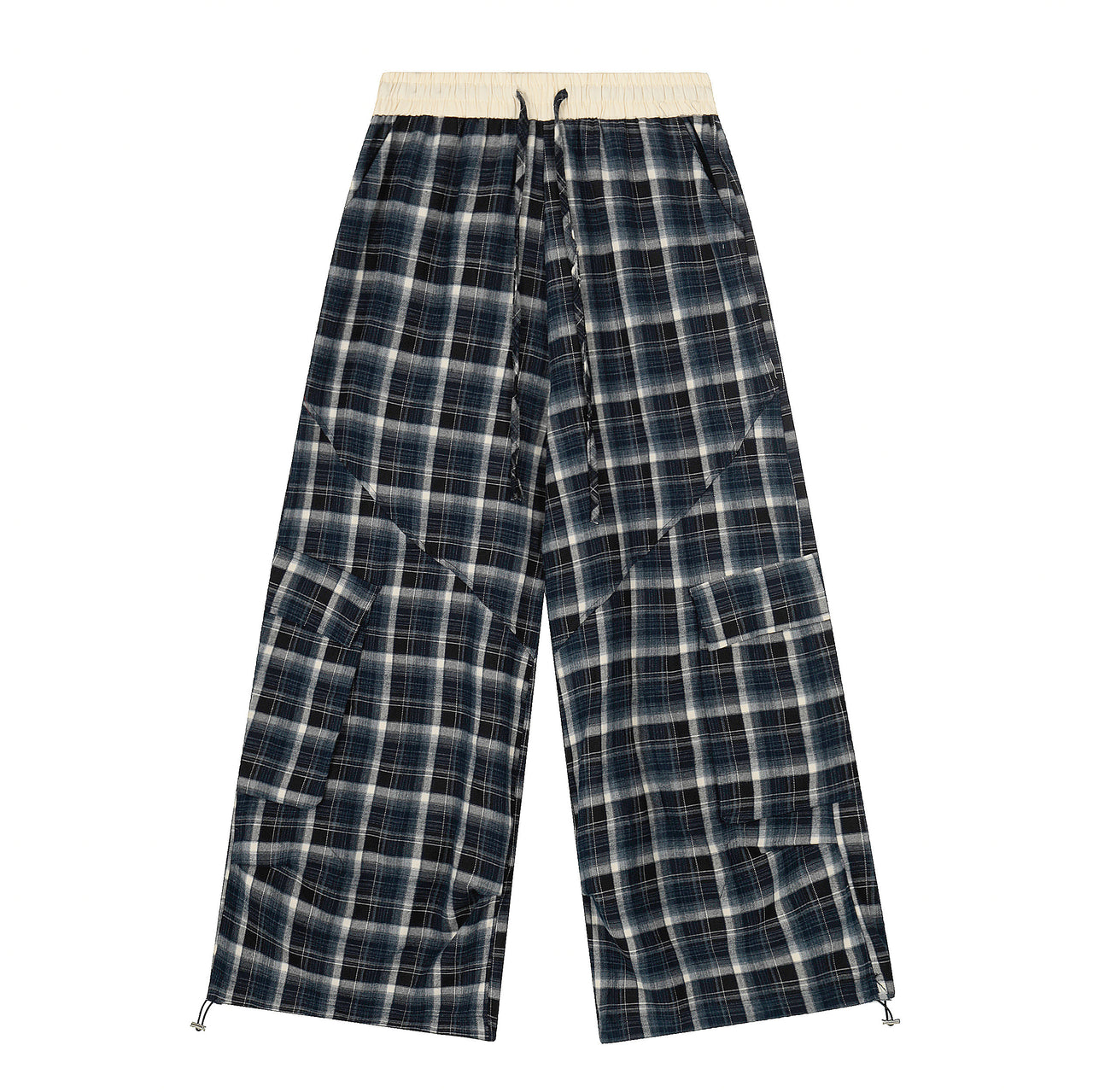Omirad Checked Patchwork Cargo Wide-Leg Pants