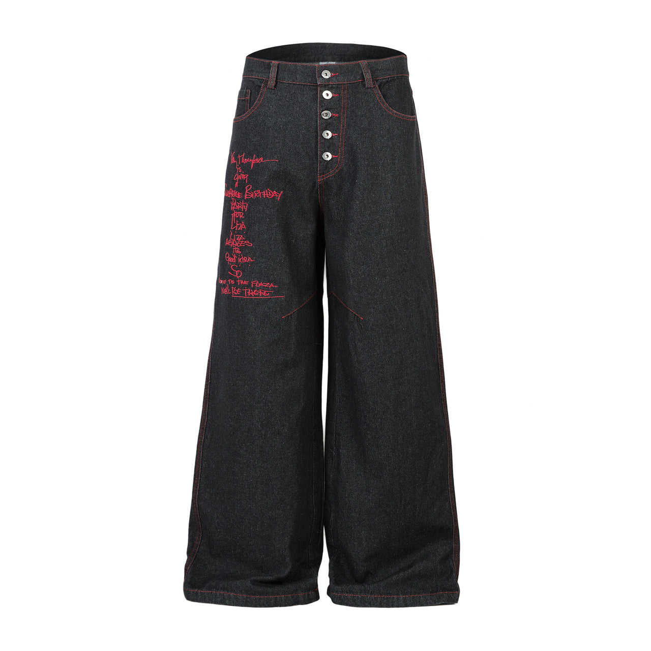 Omirad Red Stitch Embroidered Wide-Leg Jeans