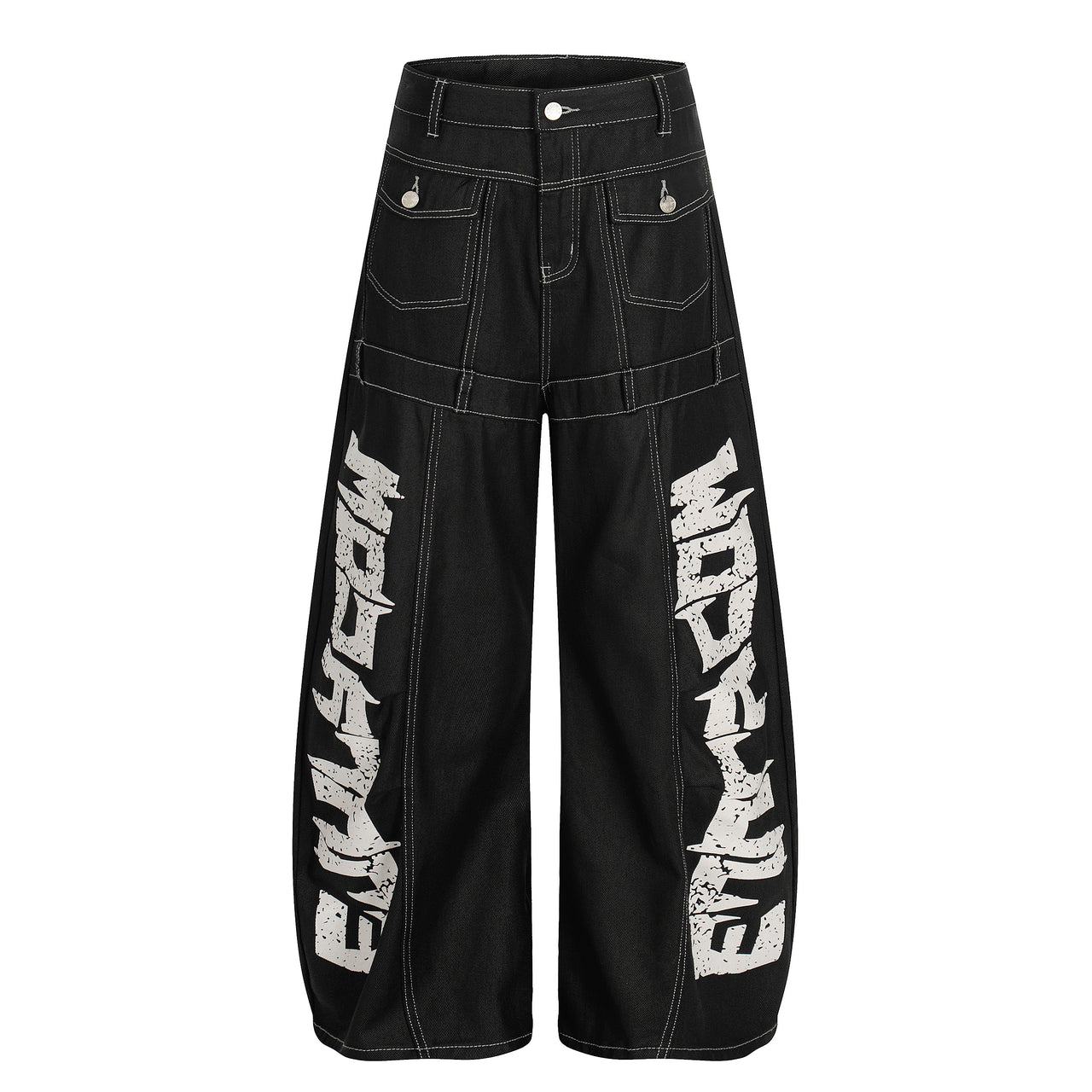 Omirad Printed Contrast Stitch Wide Denim Pants