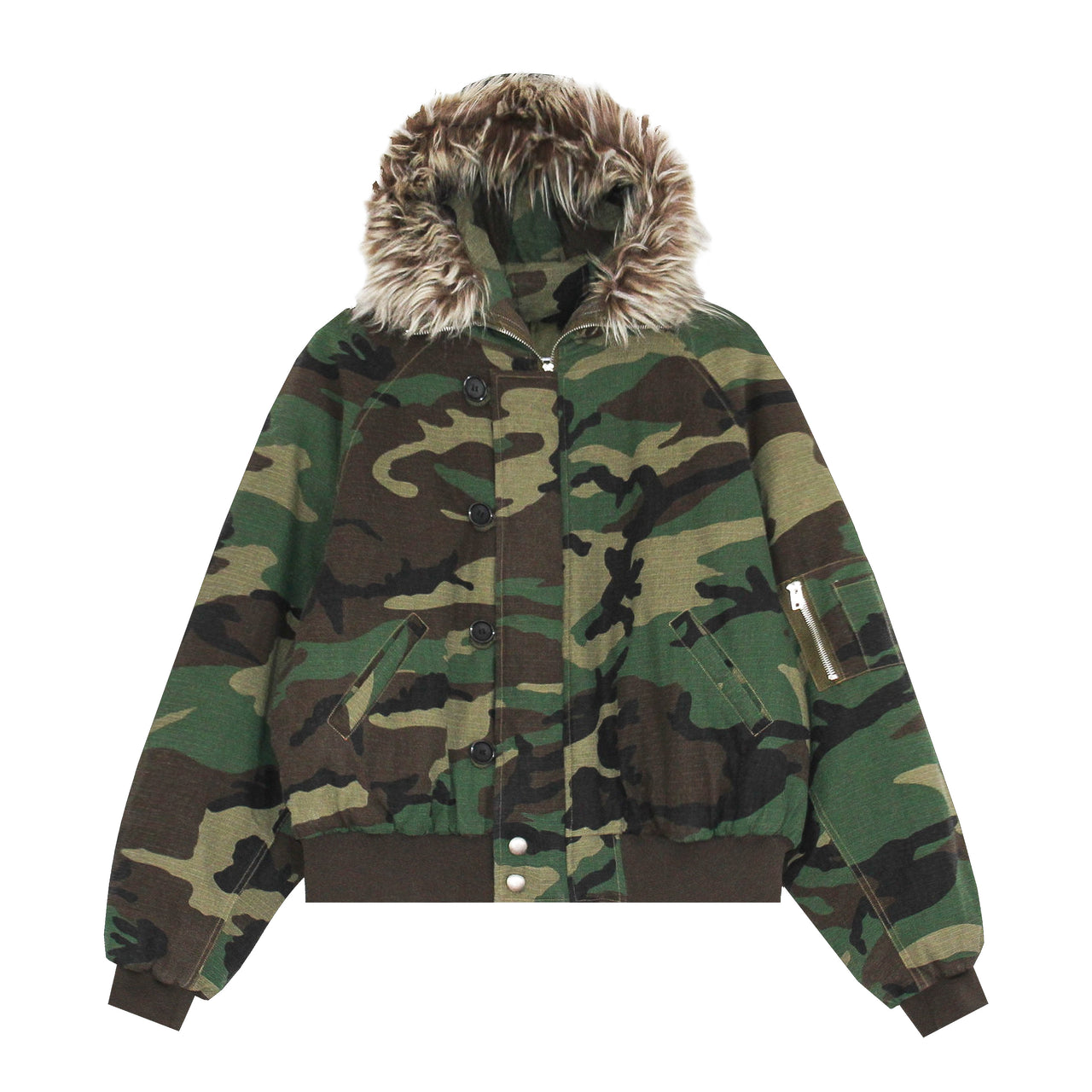 Omirad Camo Fur-Hood Bomber Jacket