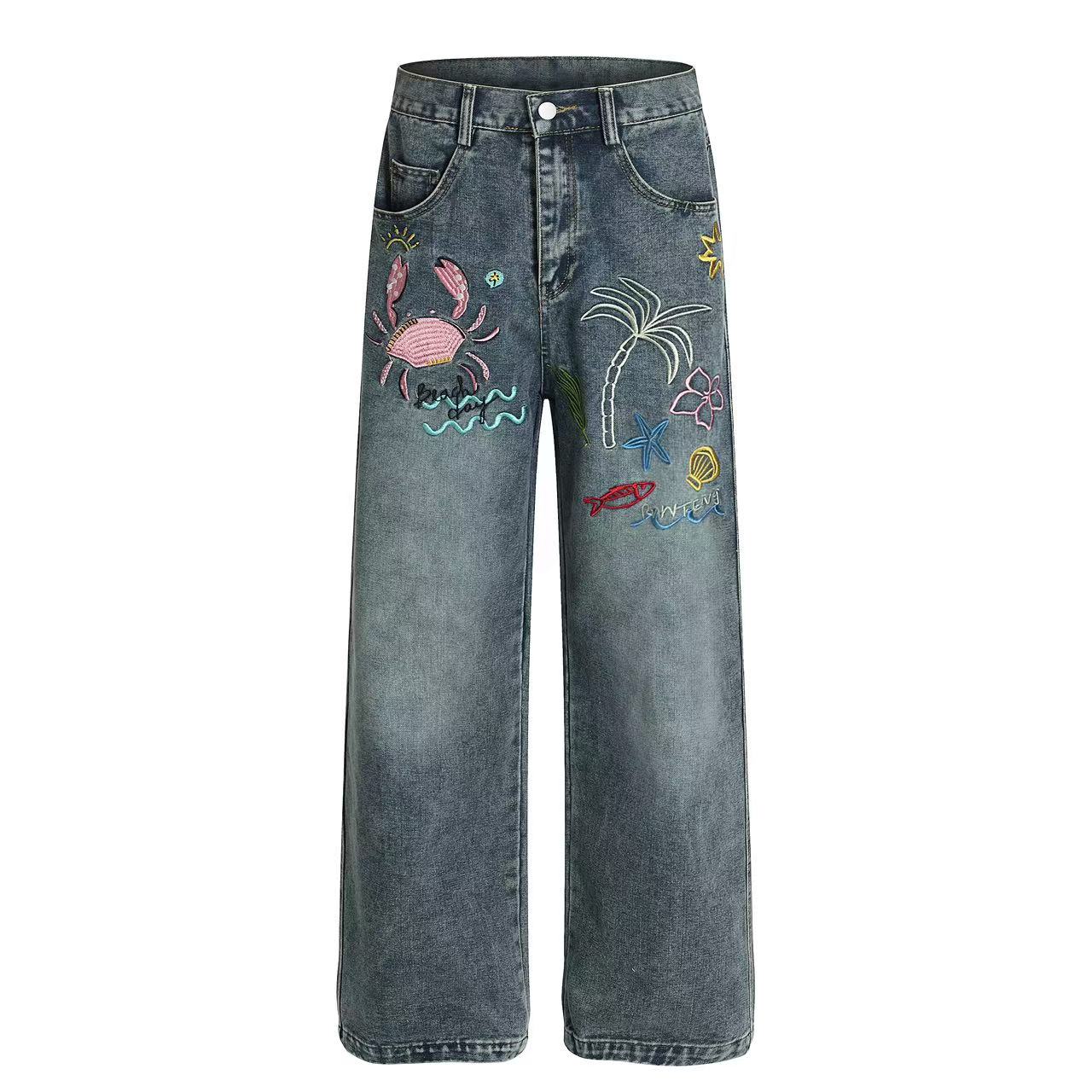 Omirad Tropical Embroidered Denim Jeans