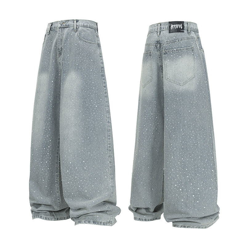 Omirad Light-Wash Rhinestone Wide-Leg Jeans