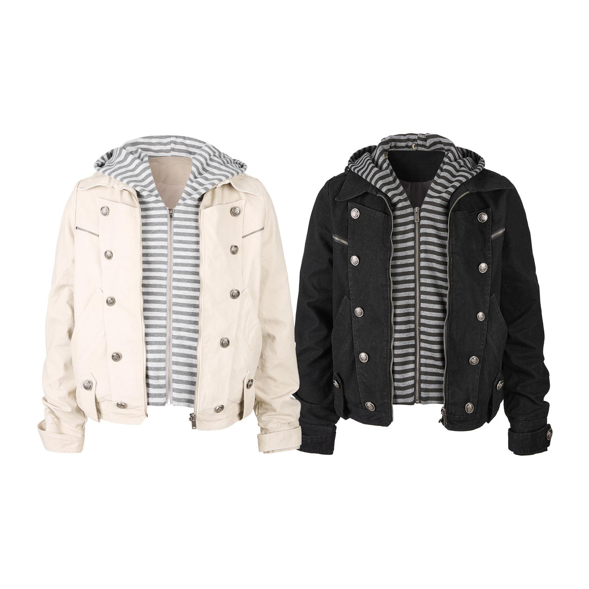 Omirad Layered Striped Hood Military Jacket