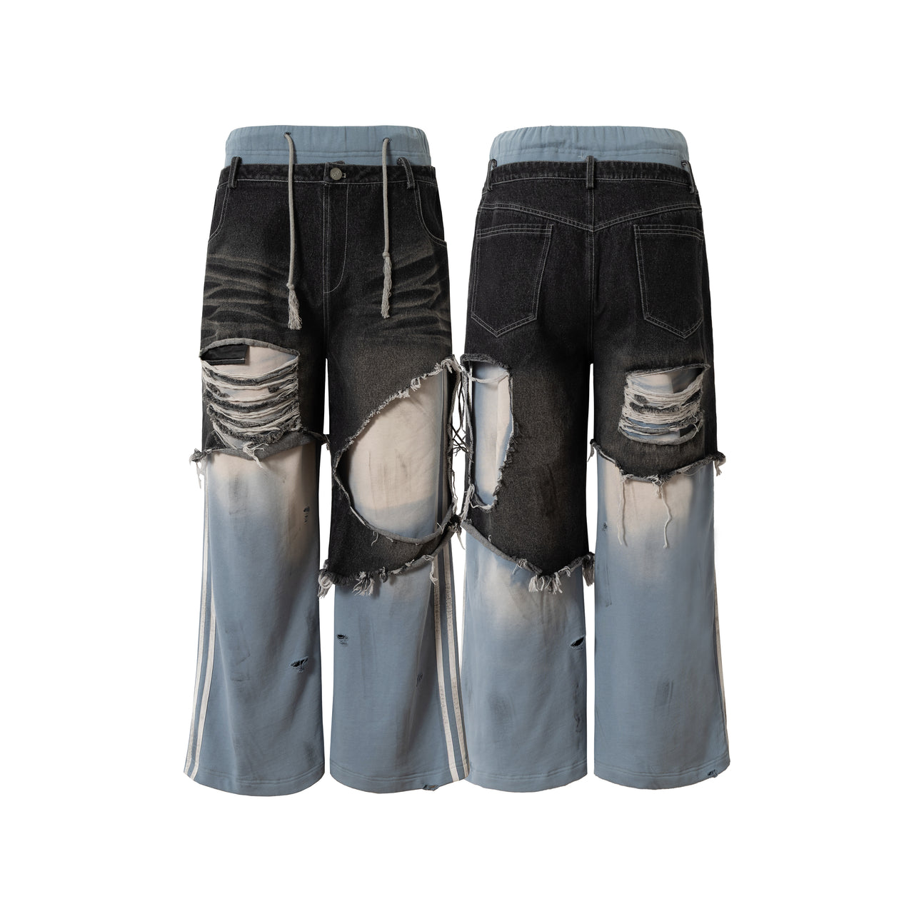 Omirad Dual-Tone Distressed Patchwork Jeans