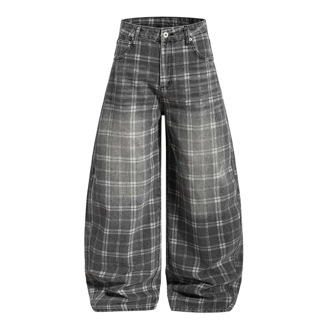 Omirad Plaid Oversized Wide-Leg Jeans