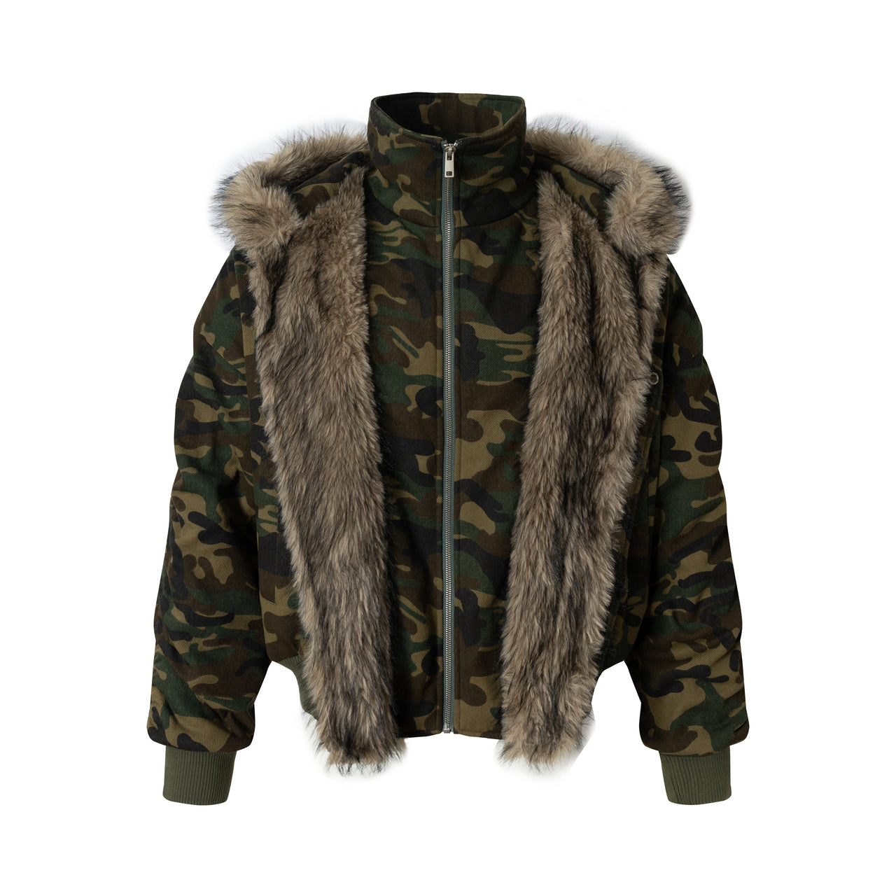 Omirad Camo Faux-Fur Bomber Jacket