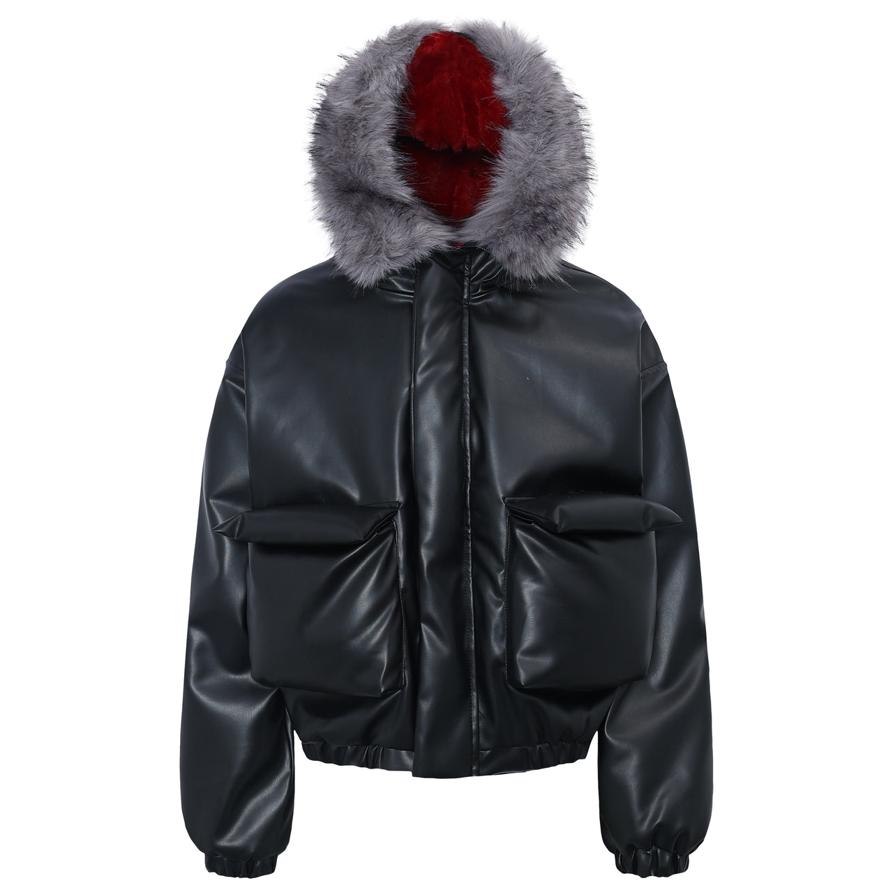 Faux-Fur-Trim PU Jacket