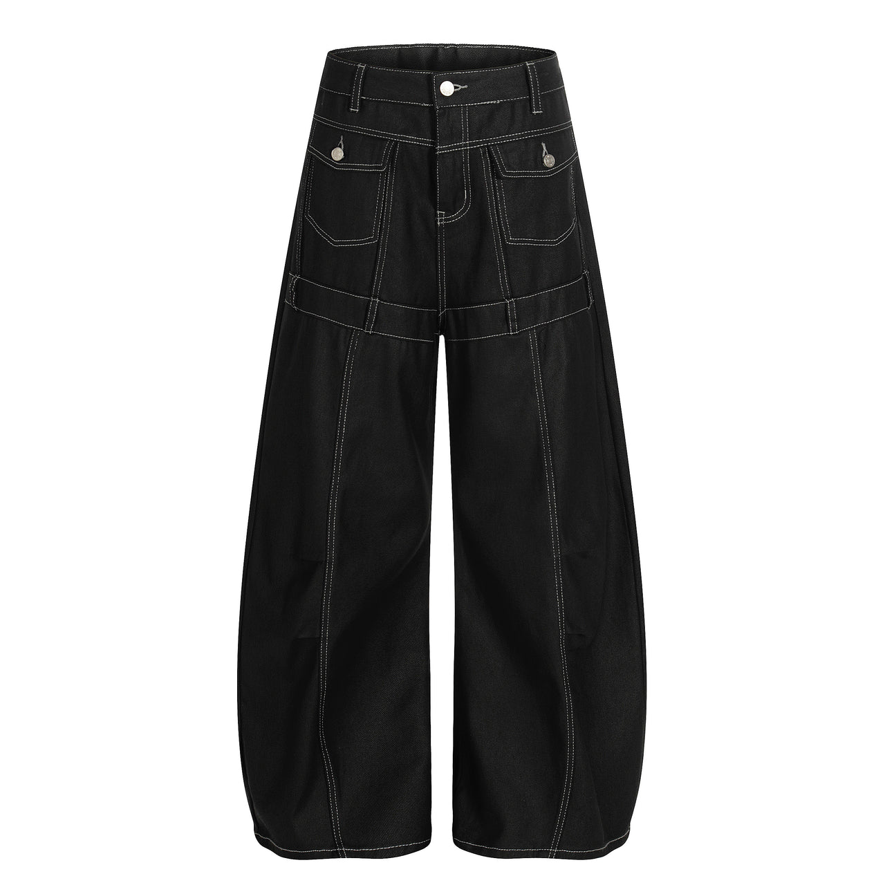 Omirad Contrast Stitch Wide Denim Pants