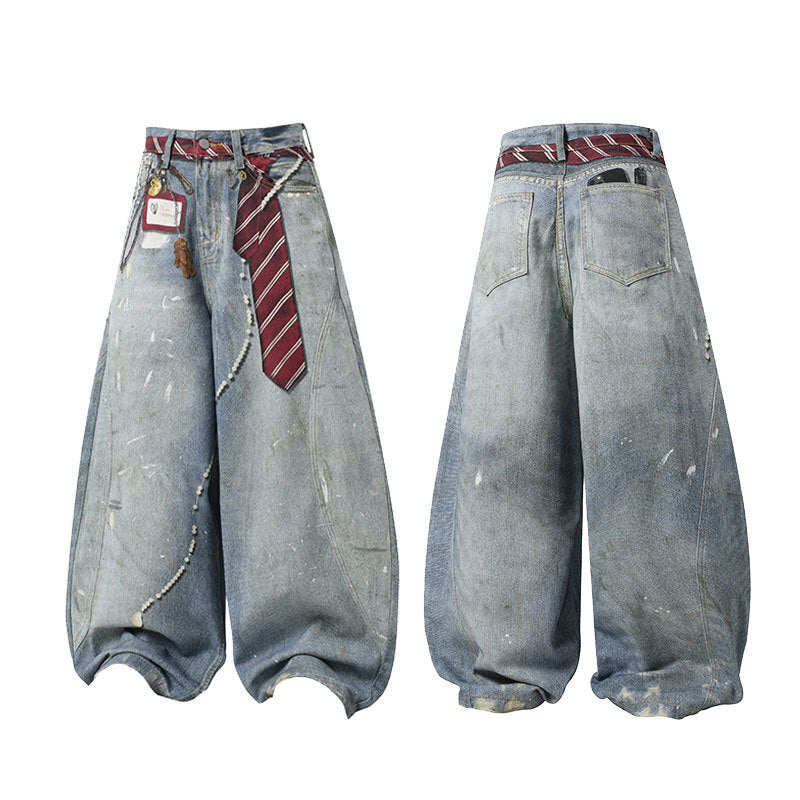Omirad Tie-Detailed Washed Barrel Jeans