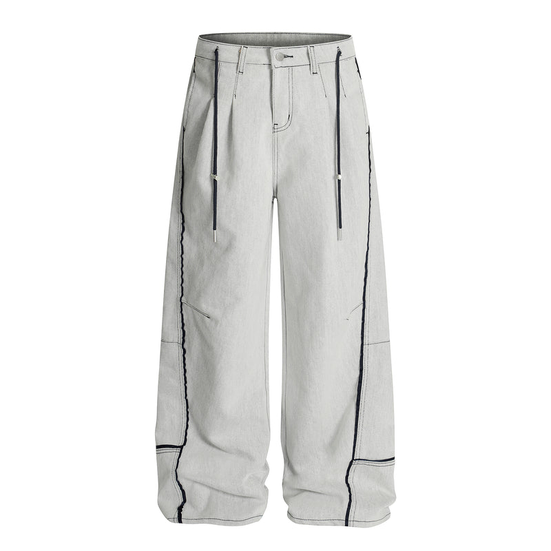 Omirad Contrast-Stitch Wide-Leg Denim Pants