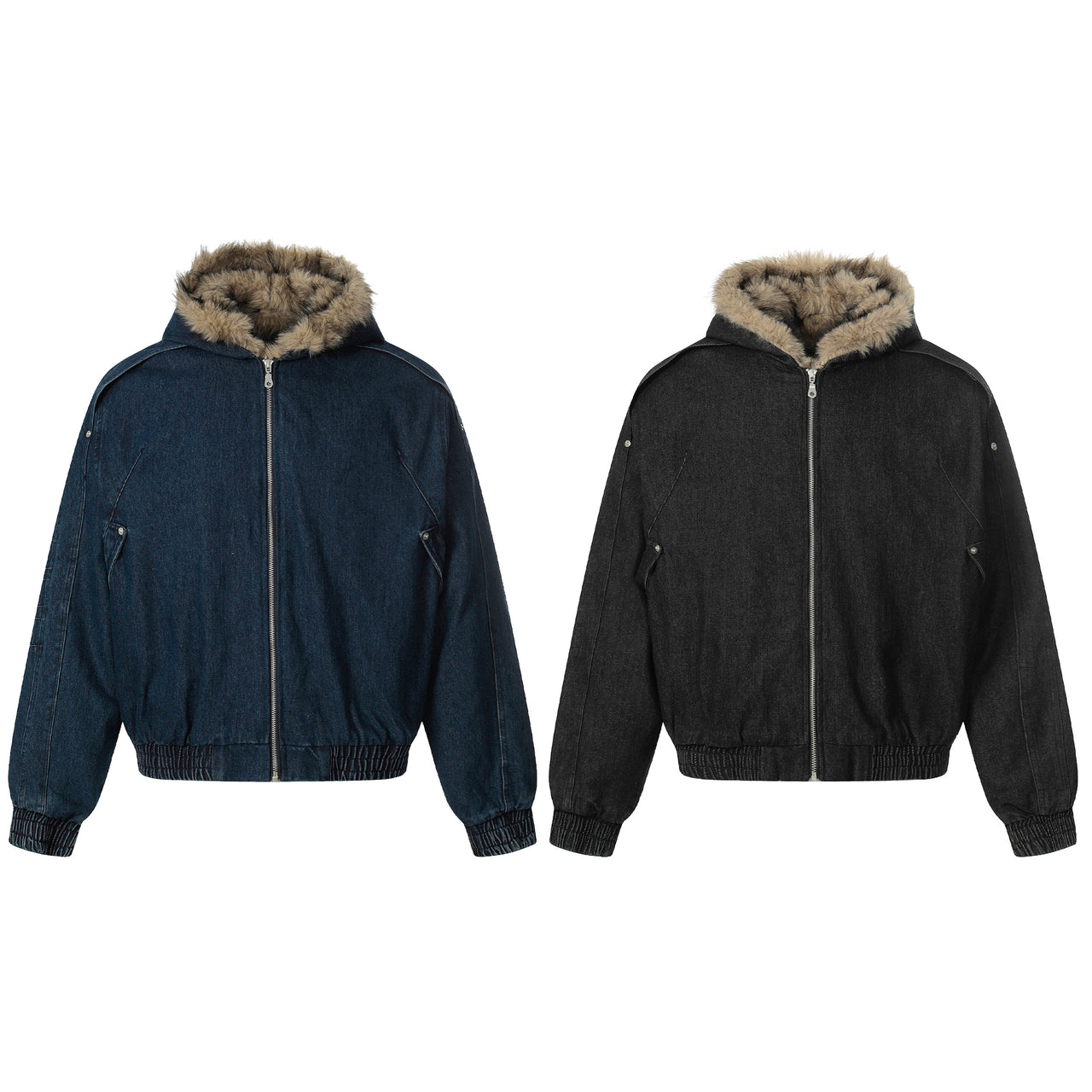 Omirad Detachable Fur-Collar Denim Jacket