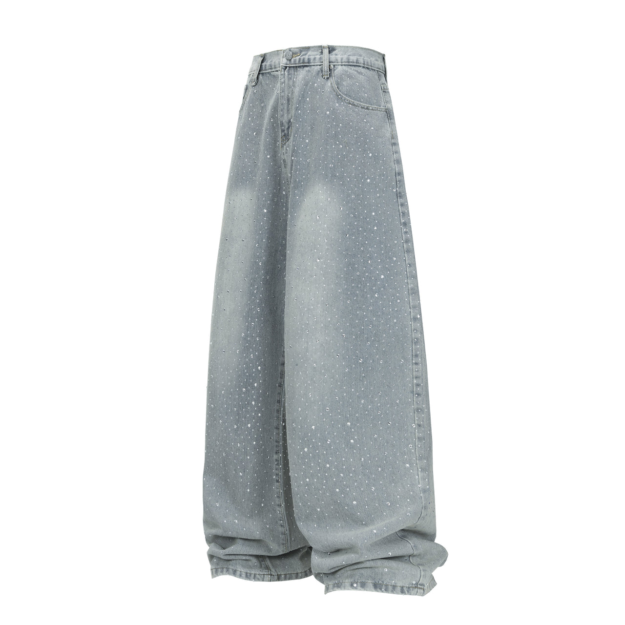 Omirad Light-Wash Rhinestone Wide-Leg Jeans
