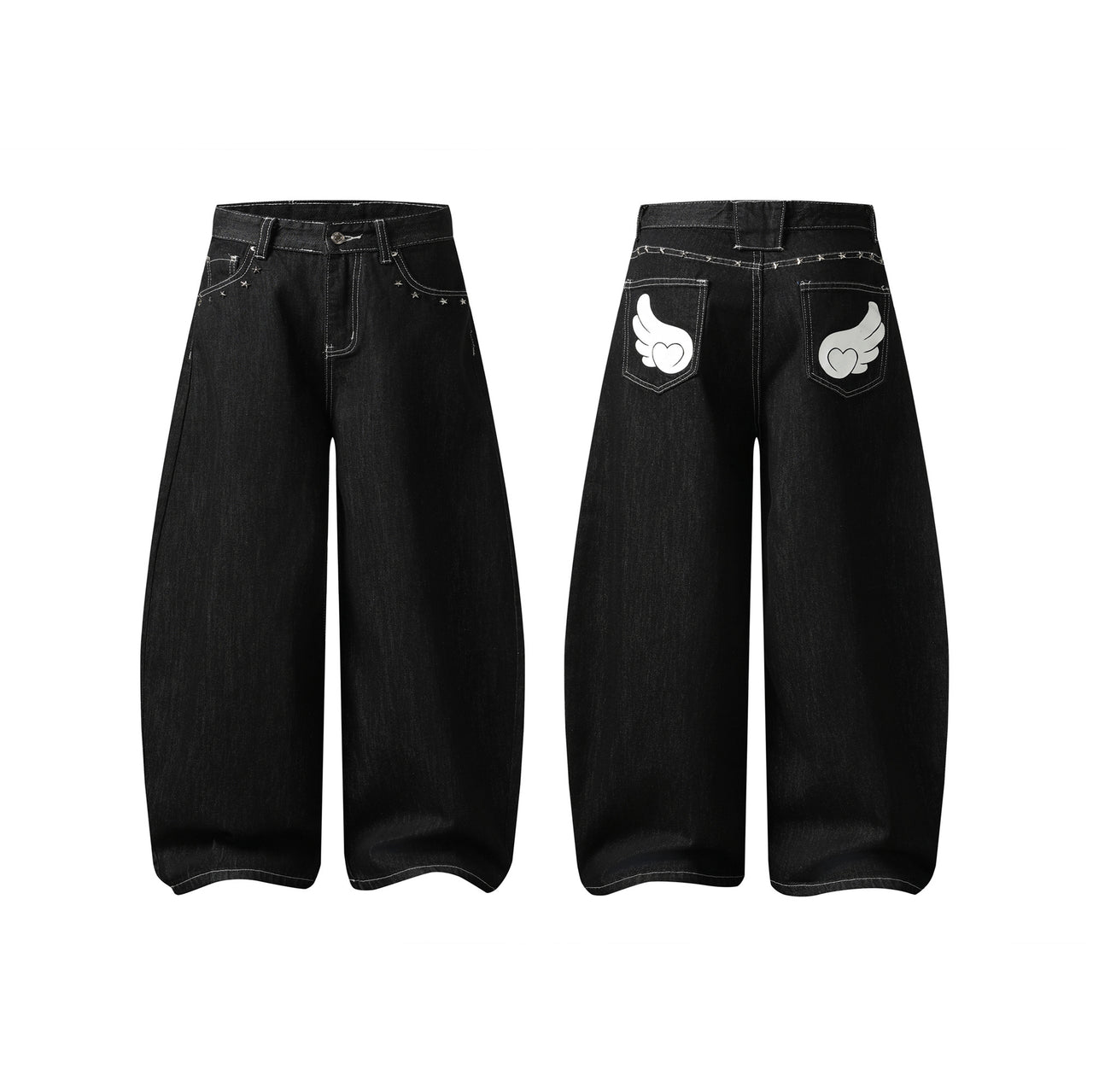 Omirad “Angel Wing Wide-Leg Denim Jeans”
