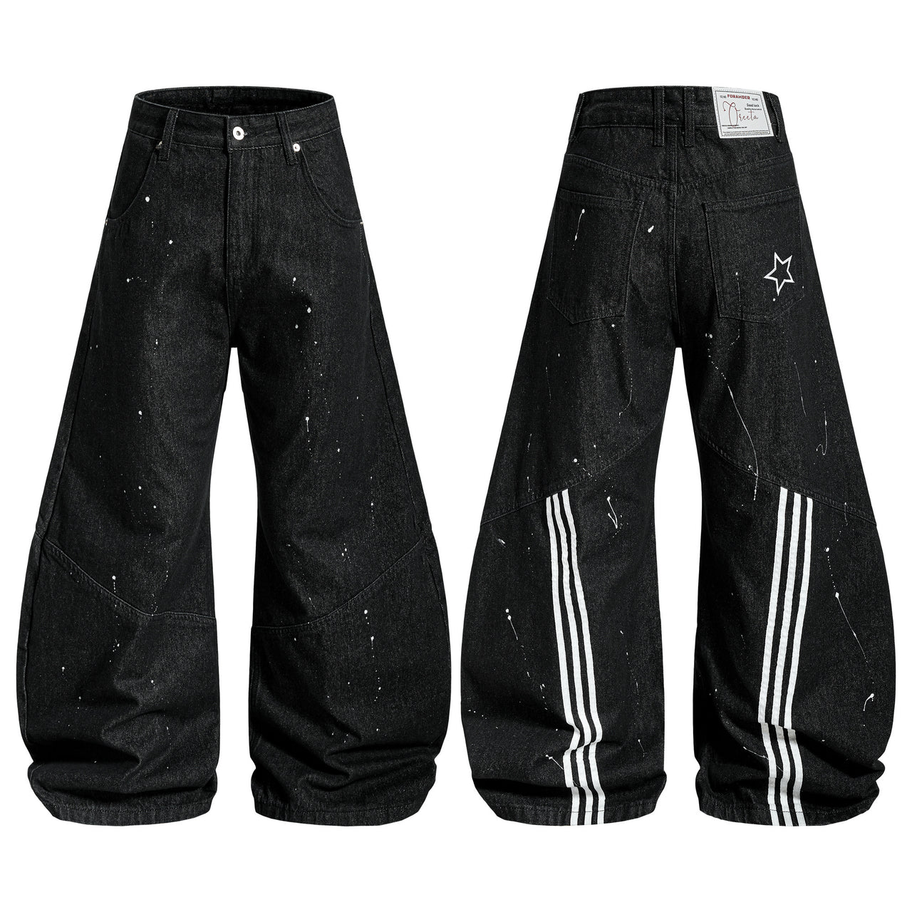 Omirad Stripe Panel Paint-Splatter Wide-Leg Jeans