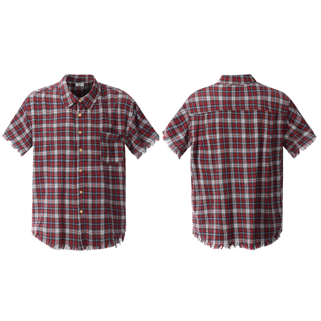 Omirad Distressed Plaid Short-Sleeve Shirt