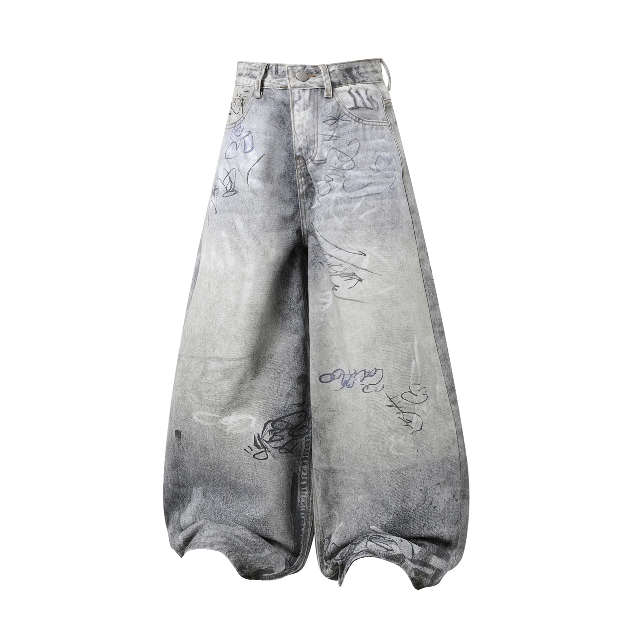 Omirad Graffiti Washed Curved Denim Pants