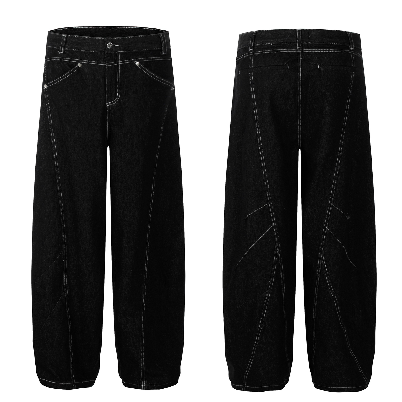 Omirad Contrast-Stitch Sculpted Wide-Leg Jeans