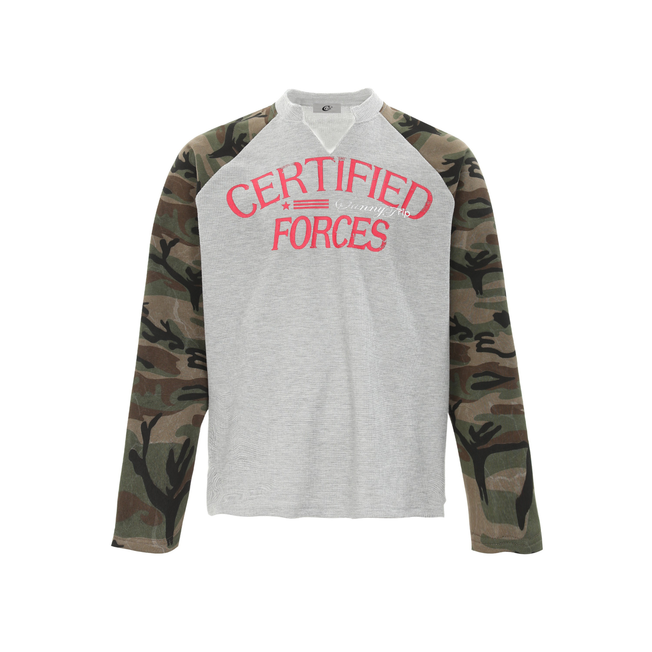 Omirad Camo-Sleeve Varsity Graphic Long-Sleeve Tee