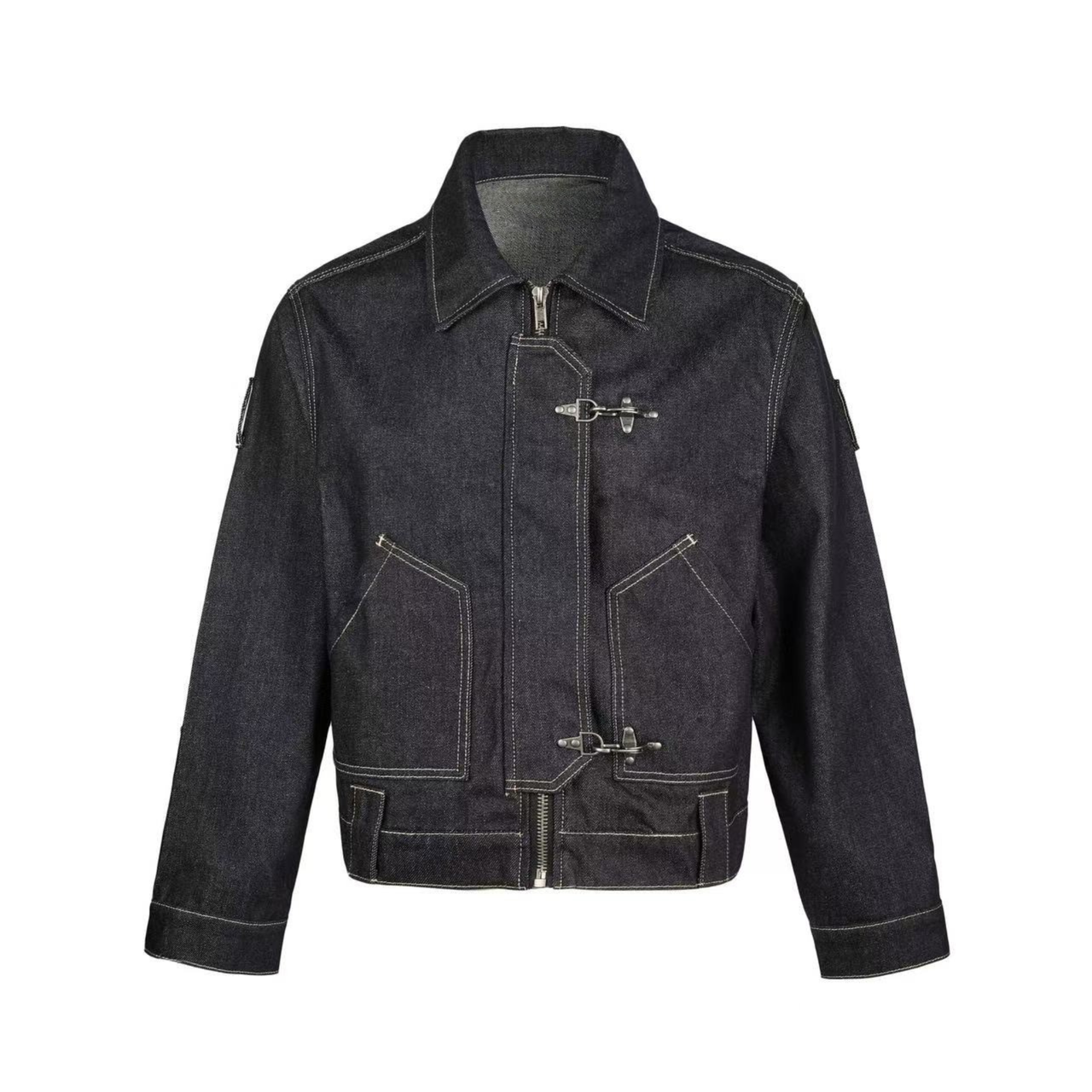 Omirad Metal Buckle Pleated Denim Jacket