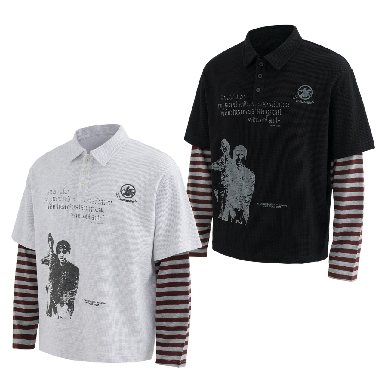 Omirad Layered Graphic Polo Long Sleeve Tee