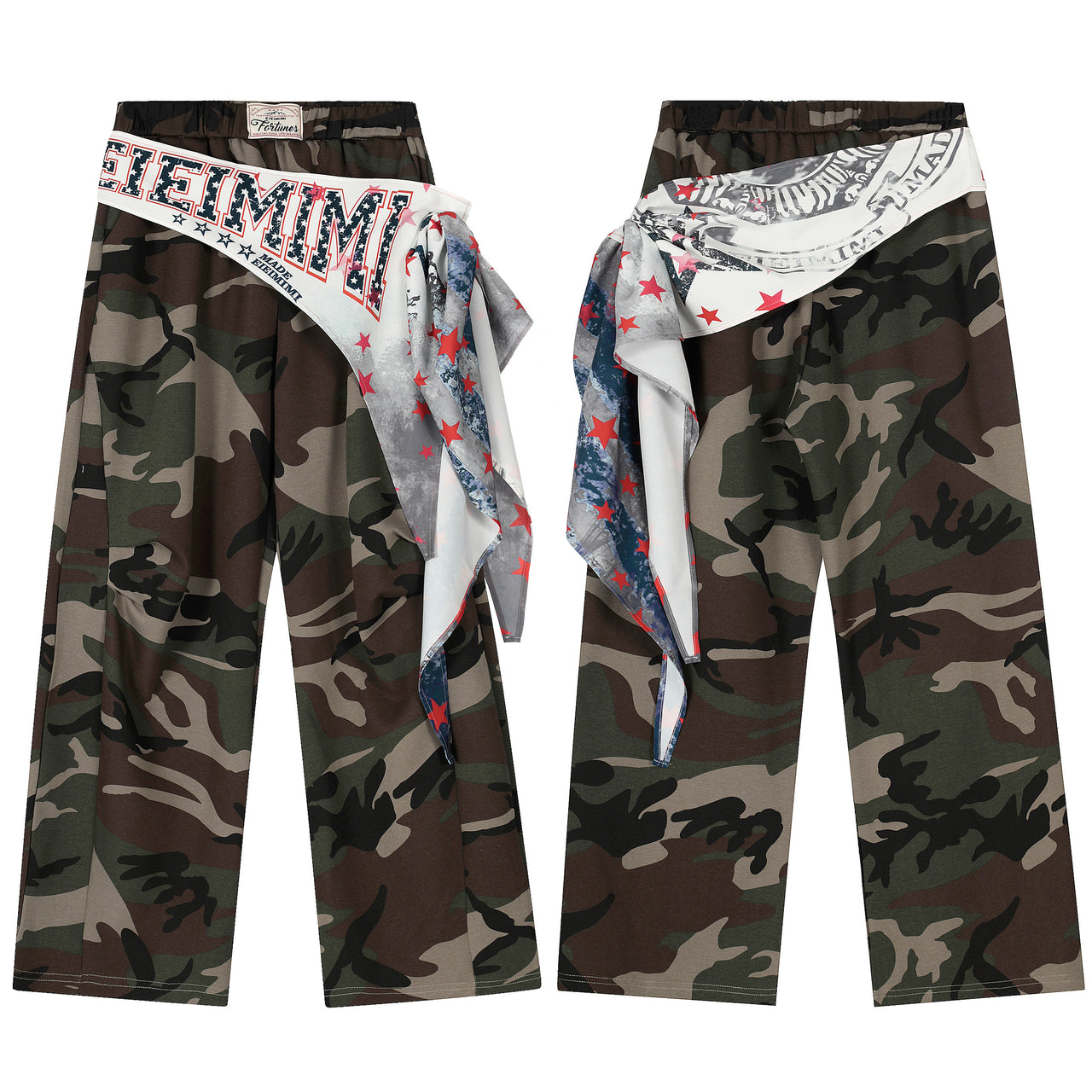 Omirad Camo Scarf-Wrap Wide Leg Pants