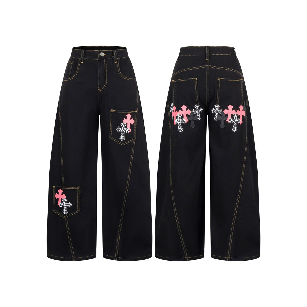 Omirad Gothic Cross Wide-Leg Jeans
