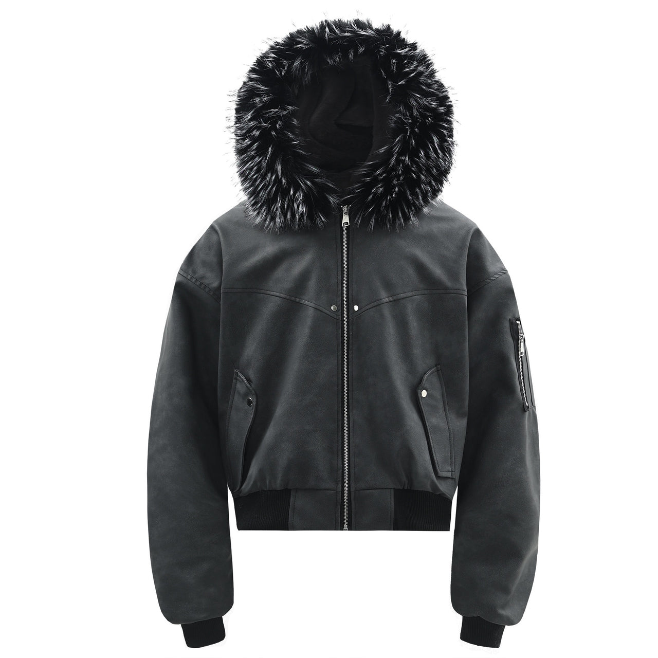 Faux-Fur-Trim PU Jacket