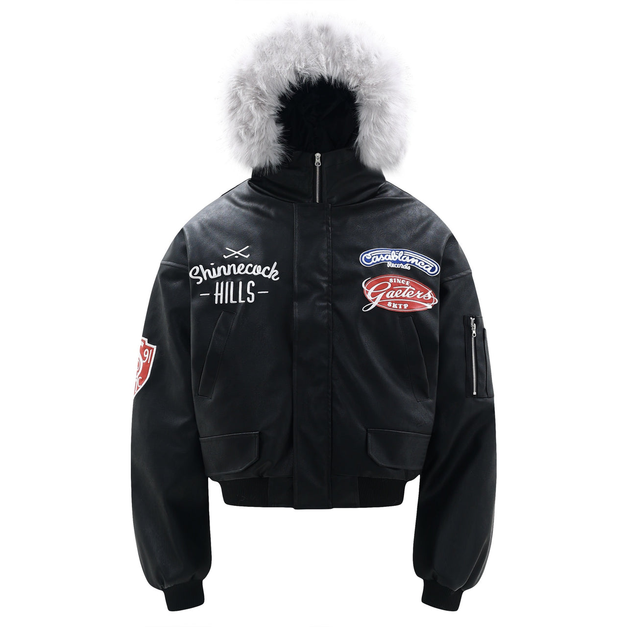 Faux-Fur-Trim PU Jacket