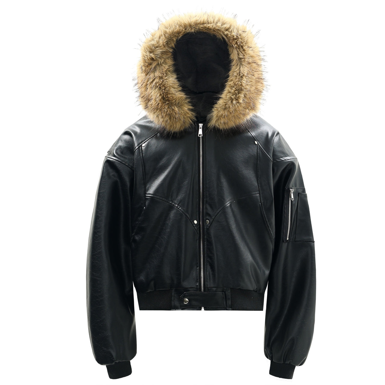 Faux-Fur-Trim PU Jacket