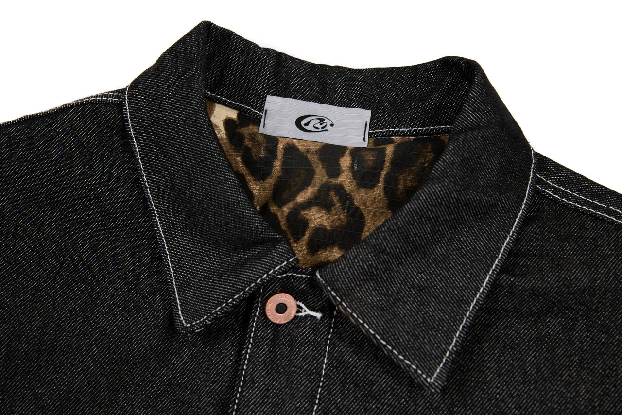 Omirad Leopard-Lined Black Denim Jacket