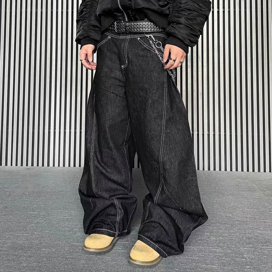 Omirad Contrast-Stitch Sculpted Wide-Leg Jeans