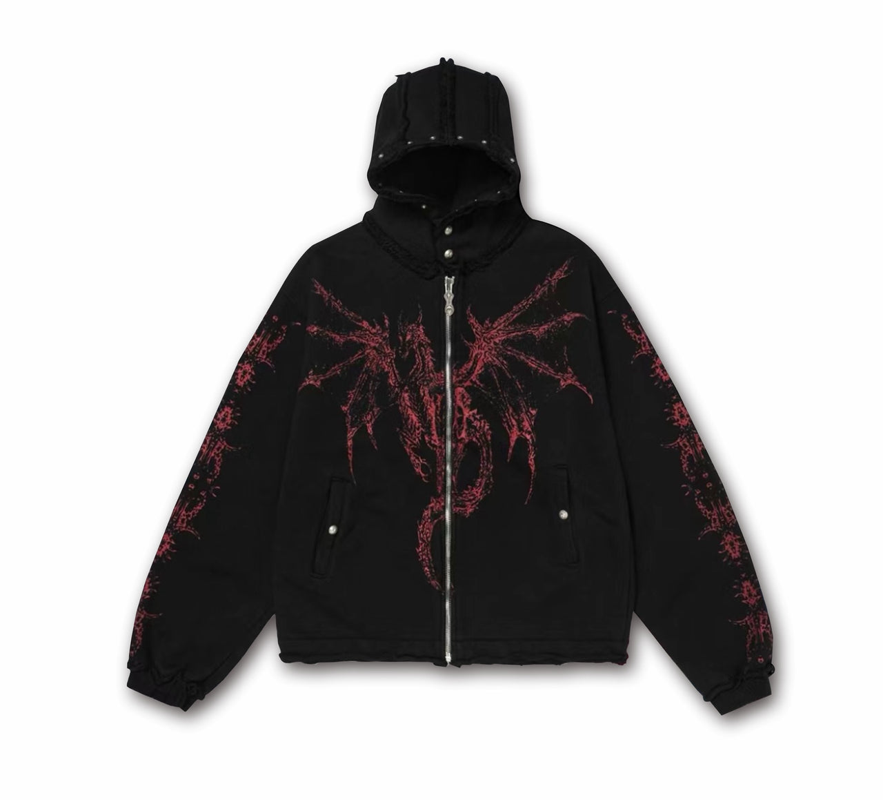 Black Dragon Stud Zip-Up Hoodie
