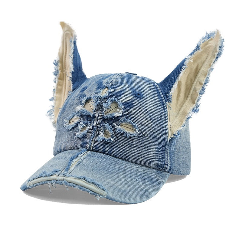 Doberman Washed Denim Ear Baseball Cap