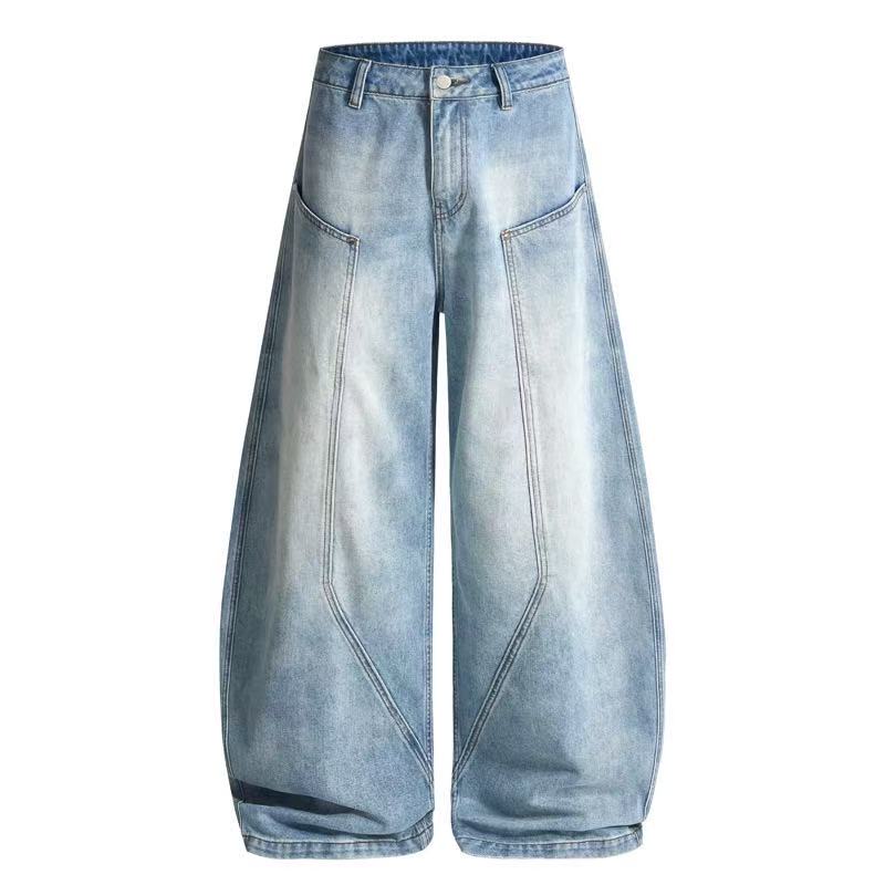 Omirad Light Wash Balloon Wide-Leg Denim Pants