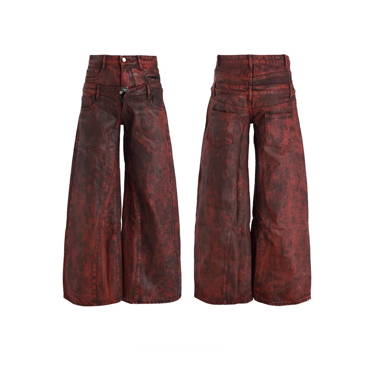 Omirad Double-Waist Washed Wide-Leg Jeans