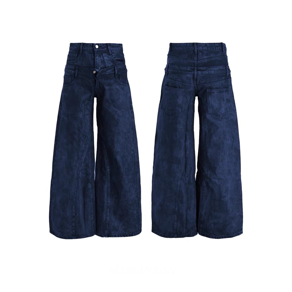Omirad Double-Waist Washed Wide-Leg Jeans