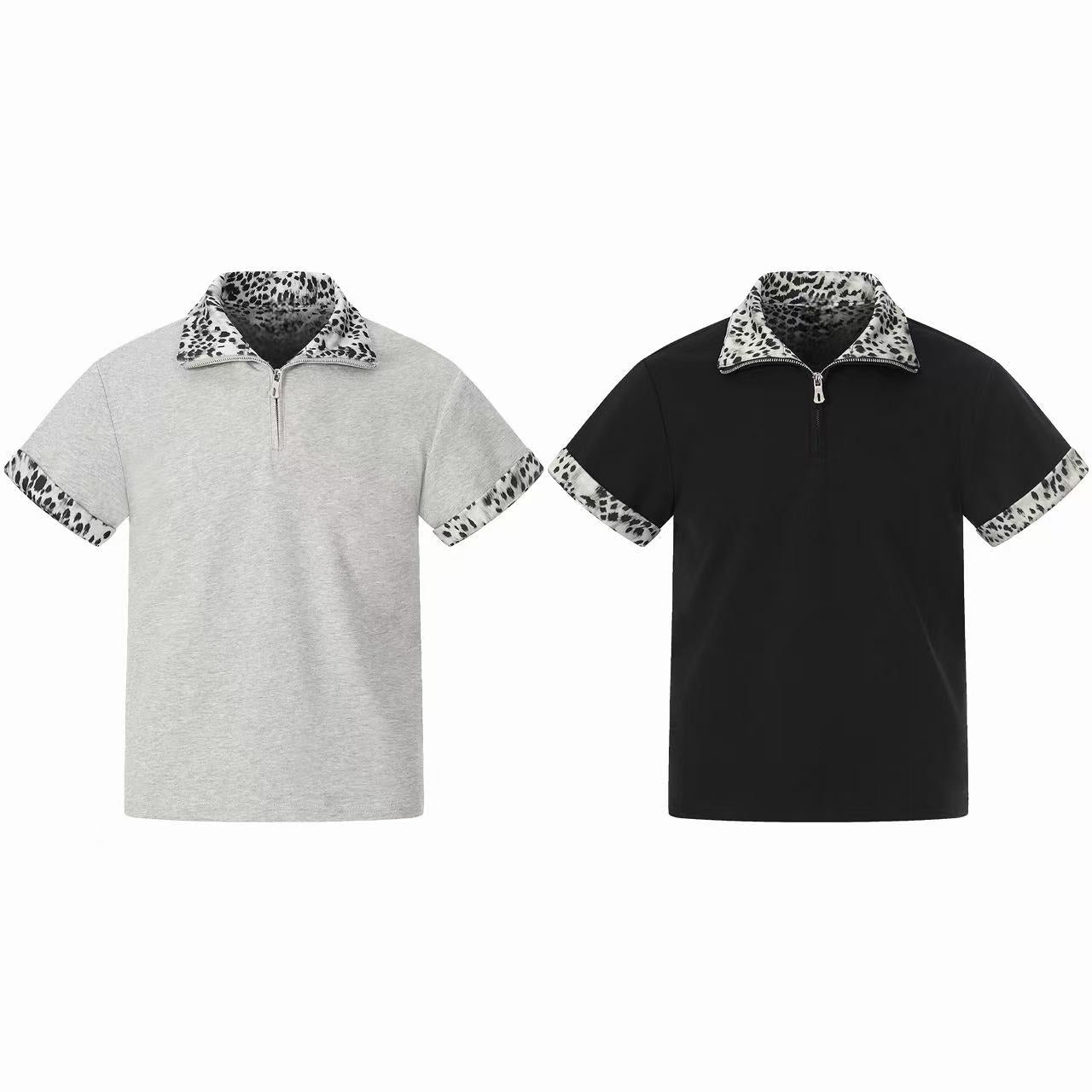 Omirad “Leopard Trim Zip Polo”