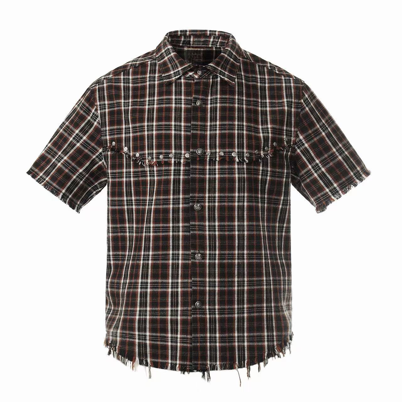 Omirad “Distressed Plaid Short Sleeve Shirt”