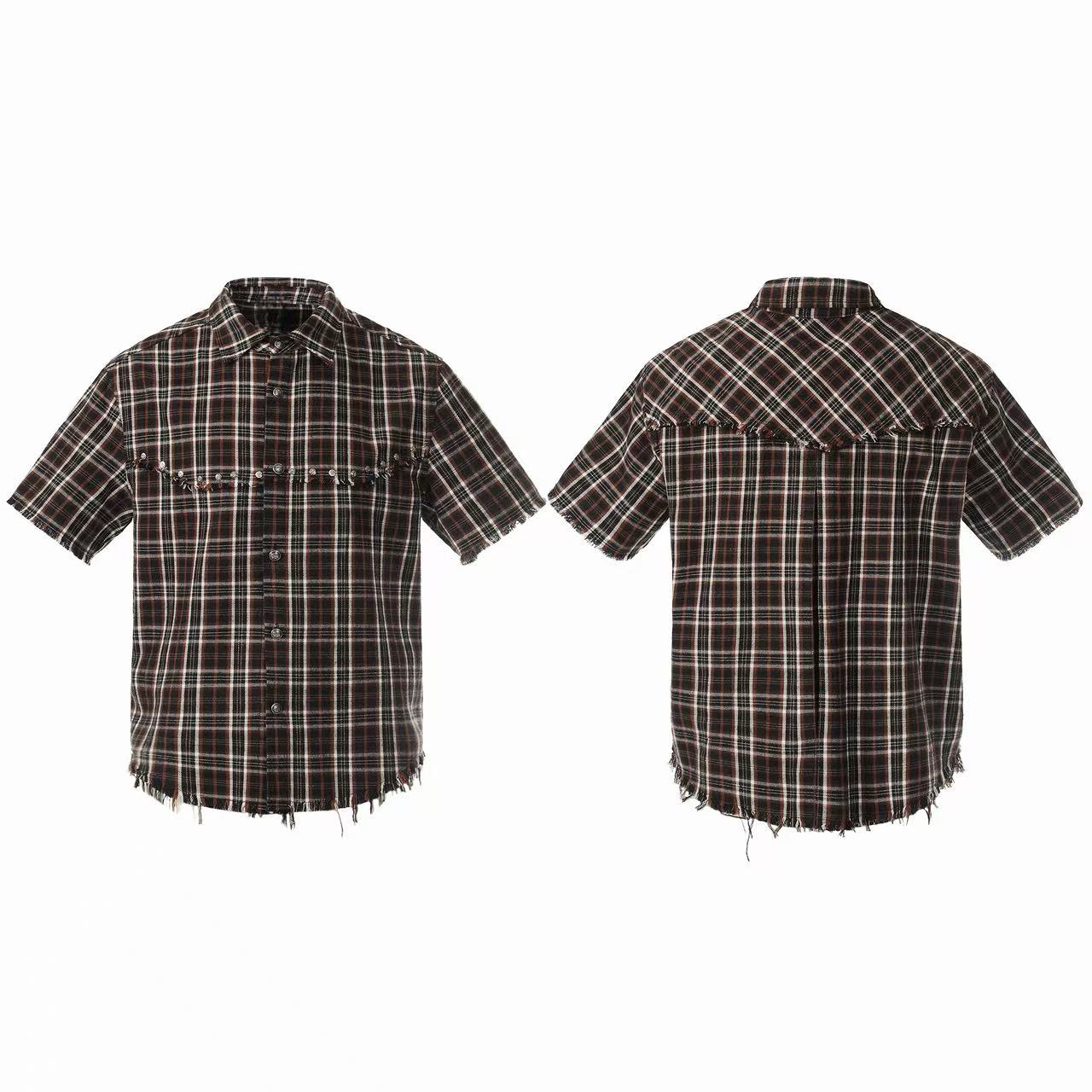 Omirad “Distressed Plaid Short Sleeve Shirt”