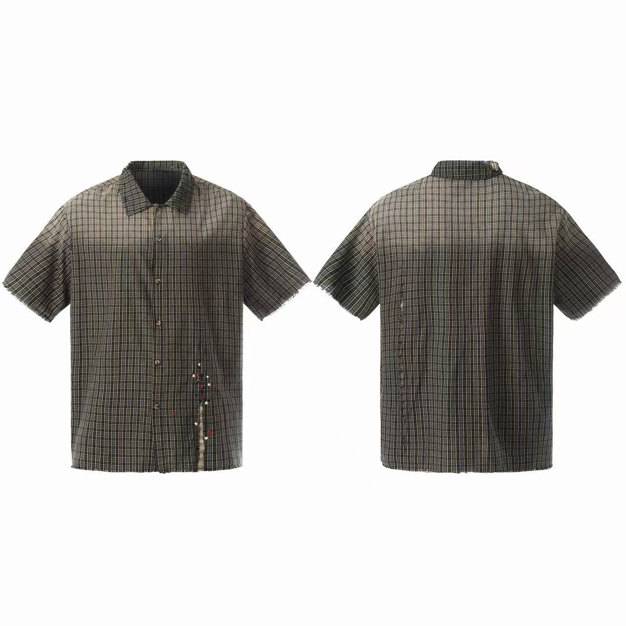 Omirad “Gradient Check Distressed Shirt”
