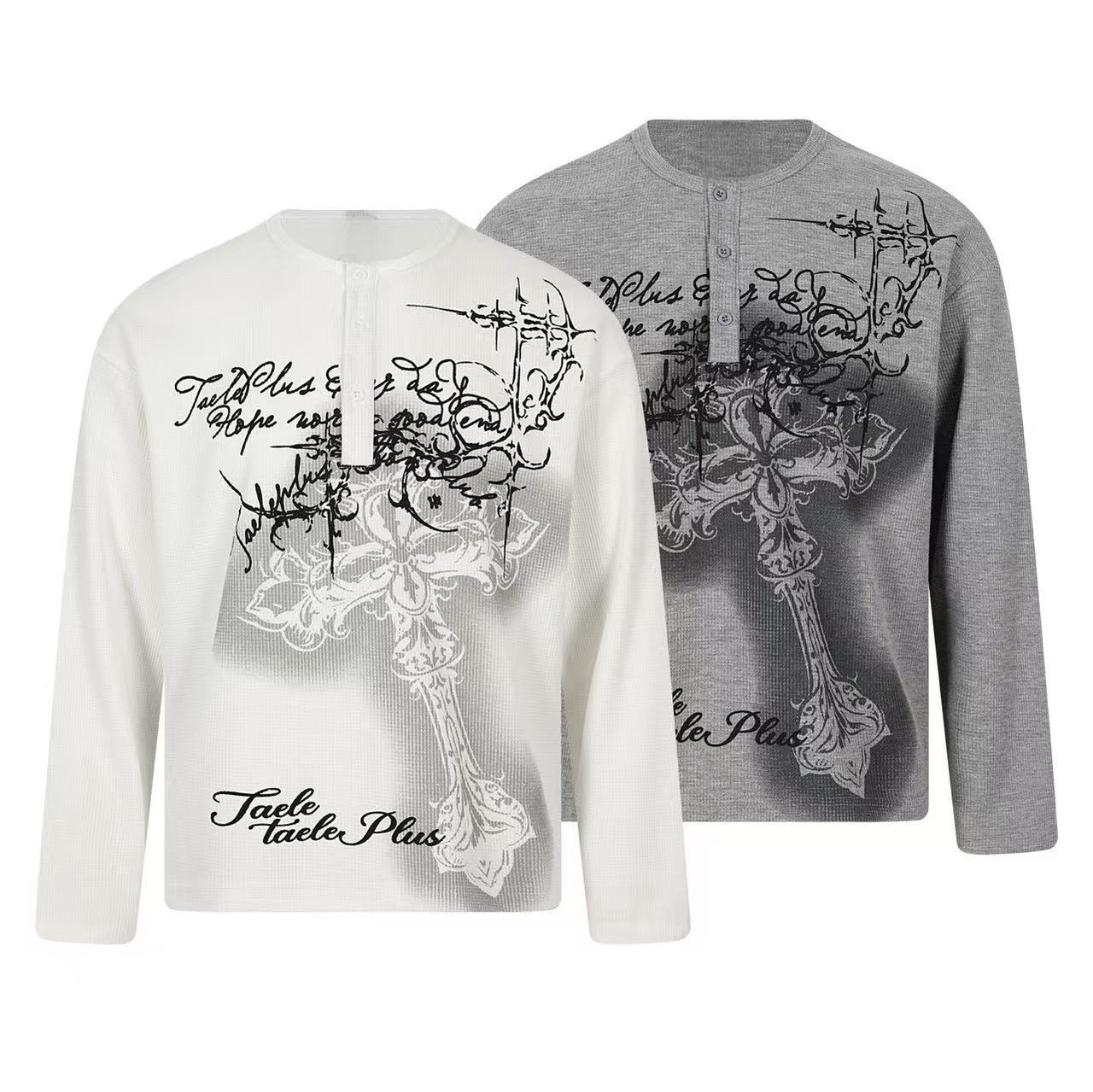 Omirad Cross Graphic Waffle Henley Tee