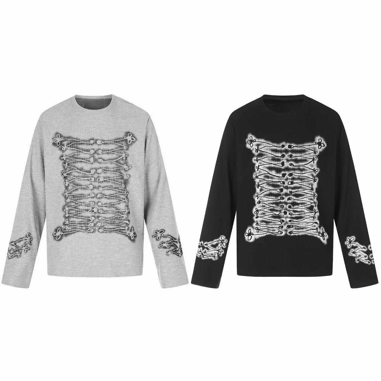 Omirad Vintage Skeleton Graphic Waffle Long Sleeve Tee