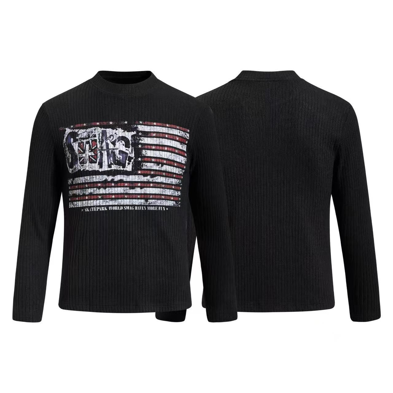 Omirad Distressed Flag Ribbed Long Sleeve Tee