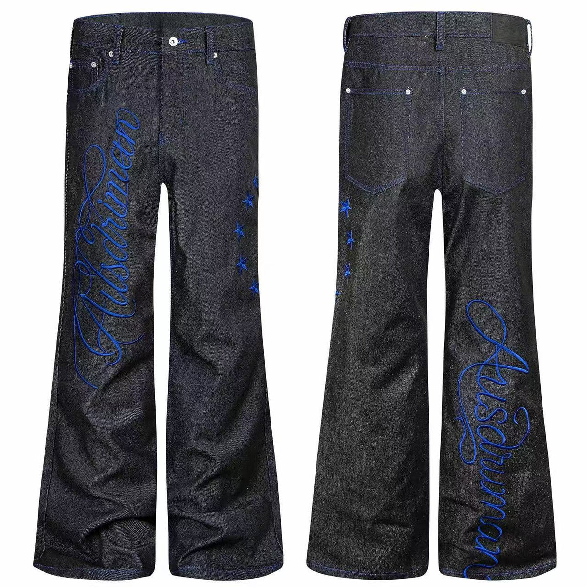 Omirad Blue Script Star Wide-Leg Jeans