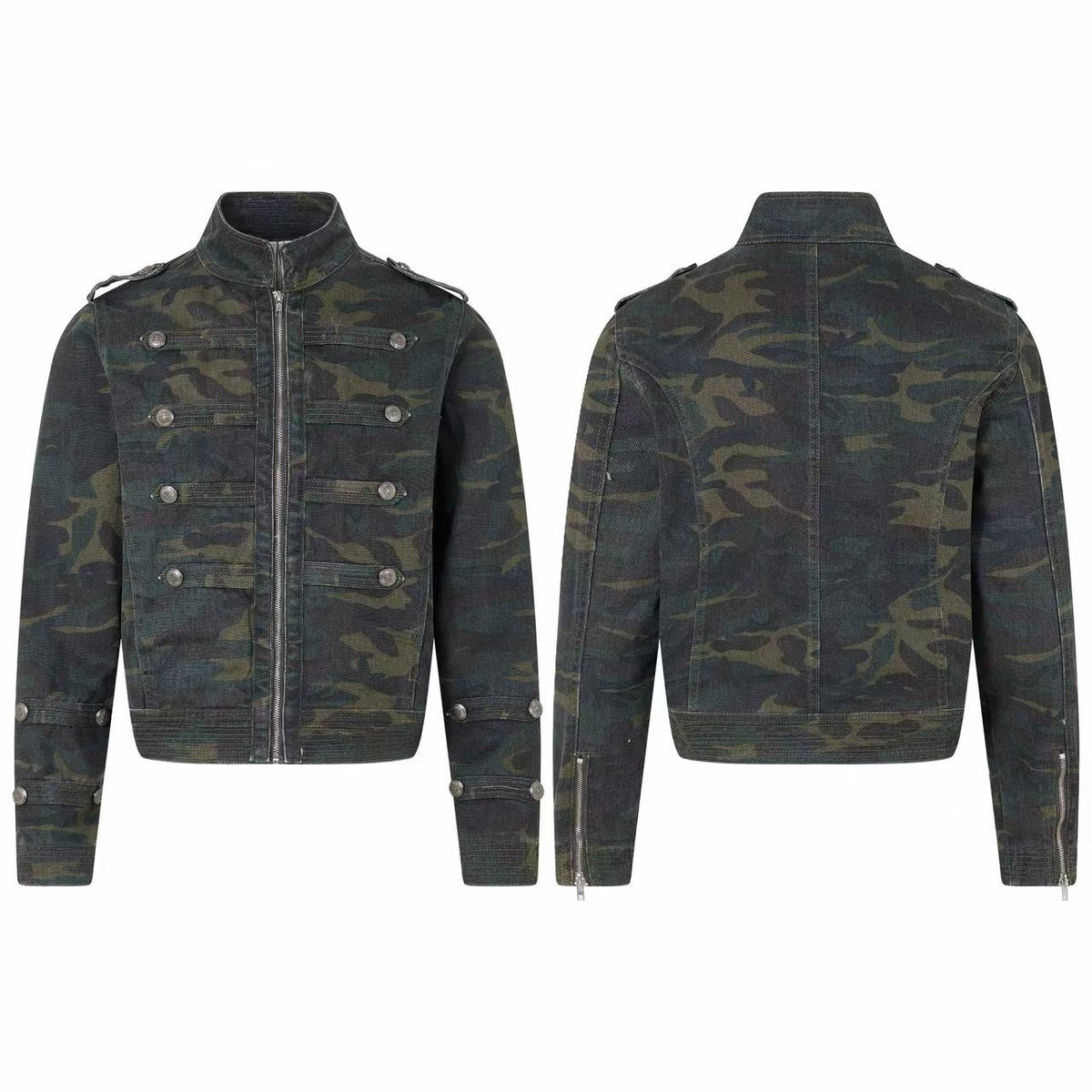 Omirad Washed Camo Military Zip-Up Jacket