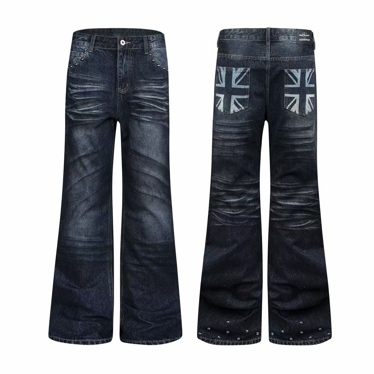 Omirad Union Jack Studded Wide-Leg Jeans