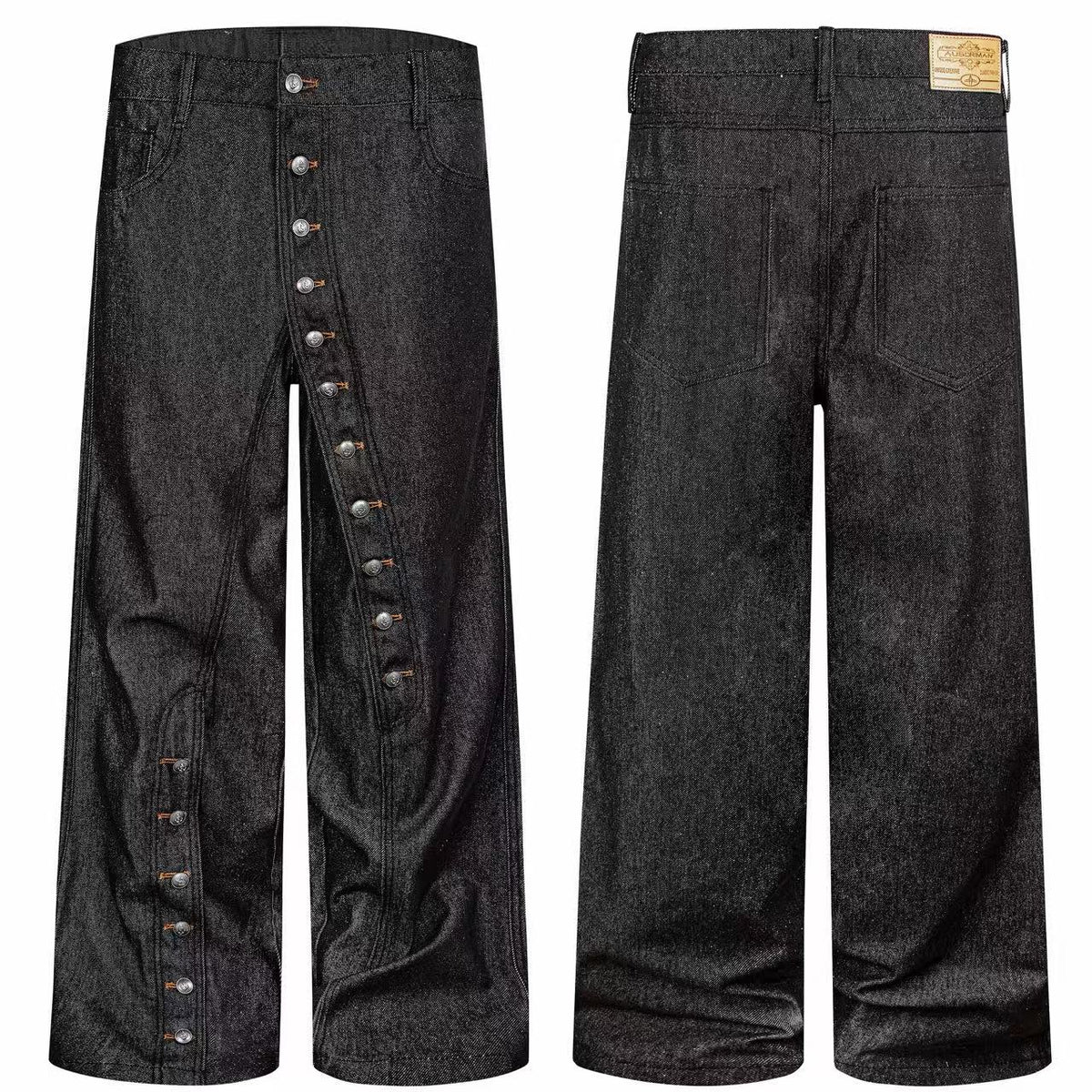 Omirad Asymmetric Button-Detail Baggy Jeans